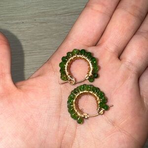 Elegant Green Beaded Hoop Earrings